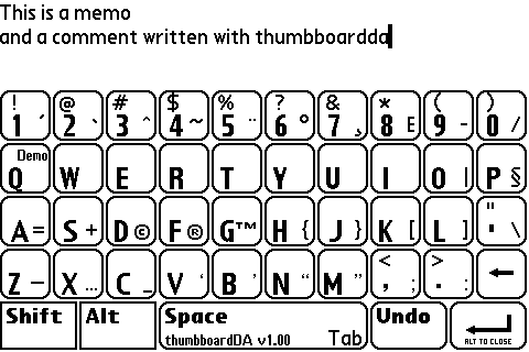 da thumbboardDA   the on screen thumbboard for HiRes+ Palm PDAs