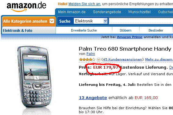  Amazon Germany starts the Treo 680 blow out sale
