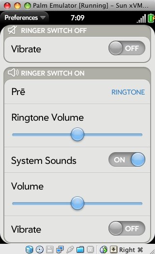 pre screenshots Palm Pre   screenshots from emulator leak