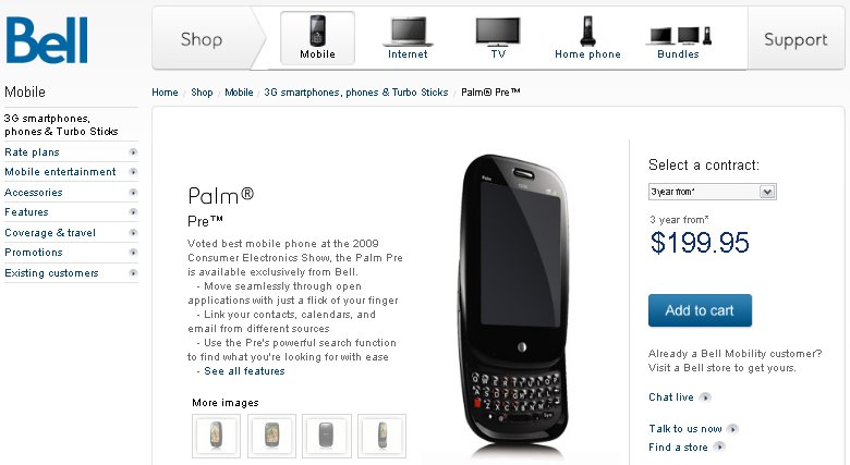 bell pre Bell Canada launches Palm Pre