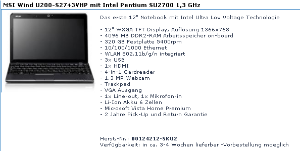 msi wind u200 MSI Wind U200 spotted   650 Euros, drops in 3 4 weeks