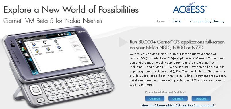 garnet vm palm os n800 Access updates Garnet VM for Nokia Nxxx tablets