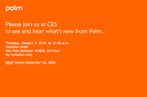 palm ces 2010 invite Palm sends out CES 2010 invites