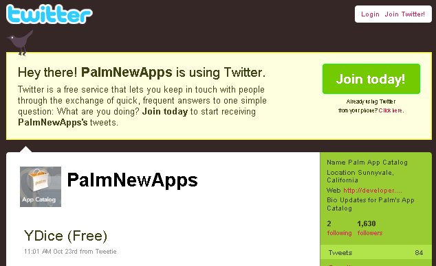 webos twitter Palm starts two new developer support services