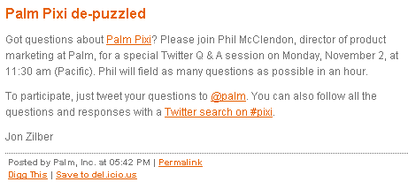 palm pixi questions and answers Palm Pixi: Q&A session on Twitter